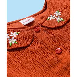 Babyhug Cotton Woven Half Sleeves Floral Embroidered Frock With Leggings & Sling Bag - Red