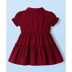 Babyhug Cotton Knit Half Sleeves Shirt Dress With Leggings Belt & Bag - Maroon