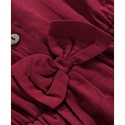 Babyhug Cotton Knit Half Sleeves Shirt Dress With Leggings Belt & Bag - Maroon