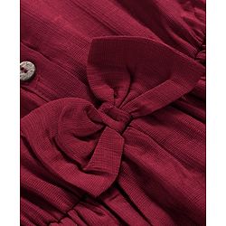 Babyhug Cotton Knit Half Sleeves Shirt Dress With Leggings Belt & Bag - Maroon