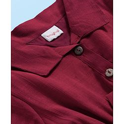 Babyhug Cotton Knit Half Sleeves Shirt Dress With Leggings Belt & Bag - Maroon