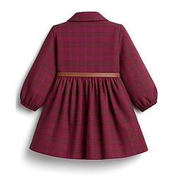 Babyhug Cotton Woven Full Sleeves Checks Frock With Leggings & Belt - Wine