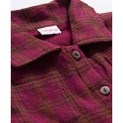 Babyhug Cotton Woven Full Sleeves Checks Frock With Leggings & Belt - Wine