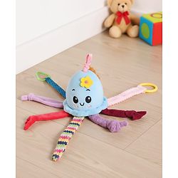 Babyhug Octopus Activity Soft Toy for Babies with Spring Action Pull String| Teether, Crinkle Sound Ribbon, Multi-Texture Sensory Strings| Hanging Design for Stroller/Crib| Toddler Gifting Option
