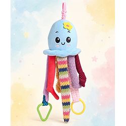 Babyhug 30 cm Octopus Activity Soft Toy  with Spring Action Pull String | Teether, Crinkle Sound Ribbon, Multi-Texture Sensory Strings | Hanging Design for Stroller/Crib | BIS Certified
