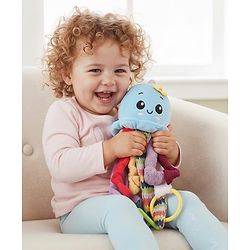 Babyhug 30 cm Octopus Activity Soft Toy  with Spring Action Pull String | Teether, Crinkle Sound Ribbon, Multi-Texture Sensory Strings | Hanging Design for Stroller/Crib | BIS Certified