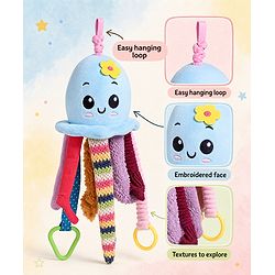 Babyhug 30 cm Octopus Activity Soft Toy  with Spring Action Pull String | Teether, Crinkle Sound Ribbon, Multi-Texture Sensory Strings | Hanging Design for Stroller/Crib | BIS Certified