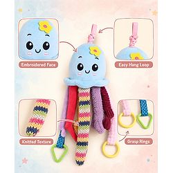Babyhug 30 cm Octopus Activity Soft Toy  with Spring Action Pull String | Teether, Crinkle Sound Ribbon, Multi-Texture Sensory Strings | Hanging Design for Stroller/Crib | BIS Certified