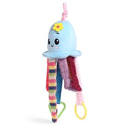 Babyhug 30 cm Octopus Activity Soft Toy  with Spring Action Pull String | Teether, Crinkle Sound Ribbon, Multi-Texture Sensory Strings | Hanging Design for Stroller/Crib | BIS Certified
