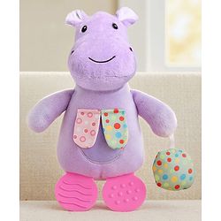 Babyhug Height 22.5 cm Hippo Activity Plush Toy with Teether Legs, Crinkle Fabric & Squeeze Ball - Purple | Soft Sensory Toy for Babies | Non-Toxic Cuddly Soft Toy | Ideal Gift for Infants