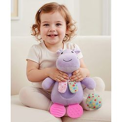 Babyhug Height 22.5 cm Hippo Activity Plush Toy with Teether Legs, Crinkle Fabric & Squeeze Ball - Purple | Soft Sensory Toy for Babies | Non-Toxic Cuddly Soft Toy | Ideal Gift for Infants