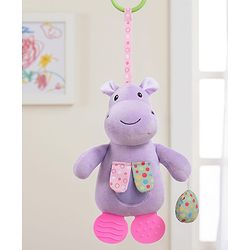 Babyhug Height 22.5 cm Hippo Activity Plush Toy with Teether Legs, Crinkle Fabric & Squeeze Ball - Purple | Soft Sensory Toy for Babies | Non-Toxic Cuddly Soft Toy | Ideal Gift for Infants