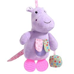 Babyhug Height 22.5 cm Hippo Activity Plush Toy with Teether Legs, Crinkle Fabric & Squeeze Ball - Purple | Soft Sensory Toy for Babies | Non-Toxic Cuddly Soft Toy | Ideal Gift for Infants