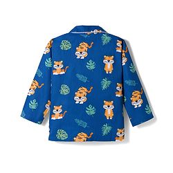 Babyhug Cotton Woven Full Sleeves Co-ords Night Suit With Animal Print - Navy Blue