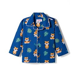 Babyhug Cotton Woven Full Sleeves Co-ords Night Suit With Animal Print - Navy Blue