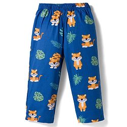 Babyhug Cotton Woven Full Sleeves Co-ords Night Suit With Animal Print - Navy Blue