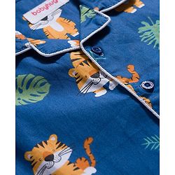 Babyhug Cotton Woven Full Sleeves Co-ords Night Suit With Animal Print - Navy Blue
