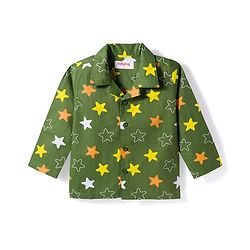 Babyhug Cotton Woven Full Sleeves Co-ords Night Suit With Star Print - Green