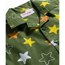 Babyhug Cotton Woven Full Sleeves Co-ords Night Suit With Star Print - Green