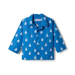 Babyhug Cotton Woven Full Sleeves Co-ords Night Suit With Boat Print - Blue