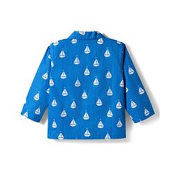 Babyhug Cotton Woven Full Sleeves Co-ords Night Suit With Boat Print - Blue
