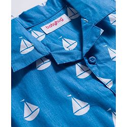 Babyhug Cotton Woven Full Sleeves Co-ords Night Suit With Boat Print - Blue