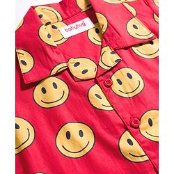 Babyhug Cotton Woven Full Sleeves Co-ords Night Suit With Smiley Print - Red