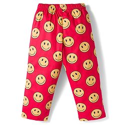 Babyhug Cotton Woven Full Sleeves Co-ords Night Suit With Smiley Print - Red