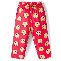 Babyhug Cotton Woven Full Sleeves Co-ords Night Suit With Smiley Print - Red