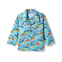 Babyhug Cotton Woven Full Sleeves Co-ord Night Suit With Animal Print - Blue