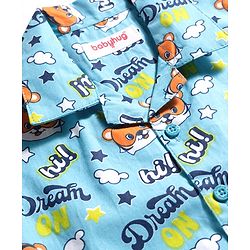 Babyhug Cotton Woven Full Sleeves Co-ord Night Suit With Animal Print - Blue