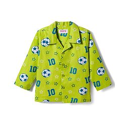 Babyhug Cotton Woven Full Sleeves Co-ords Night Suit With  Football Print - Green