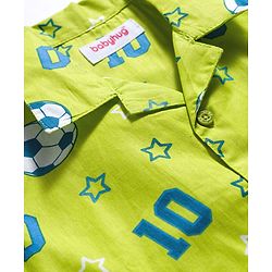 Babyhug Cotton Woven Full Sleeves Co-ords Night Suit With  Football Print - Green