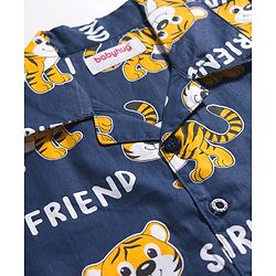 Babyhug Cotton Woven Full Sleeves Co-ords Night Suit With Animal Print - Navy Blue