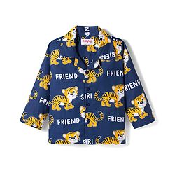 Babyhug Cotton Woven Full Sleeves Co-ords Night Suit With Animal Print - Navy Blue
