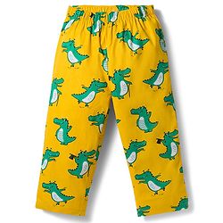 Babyhug Cotton Woven Full Sleeves Co-ord Night Suit With Dino Print -Yellow