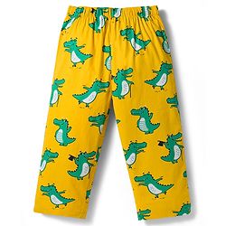 Babyhug Cotton Woven Full Sleeves Co-ord Night Suit With Dino Print -Yellow