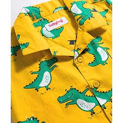 Babyhug Cotton Woven Full Sleeves Co-ord Night Suit With Dino Print -Yellow