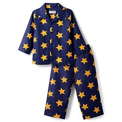 Babyhug Cotton Woven Full Sleeves Co-ord Night Suit With Star Print - Navy Blue