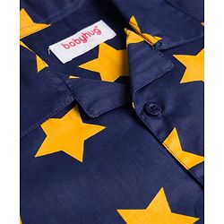 Babyhug Cotton Woven Full Sleeves Co-ord Night Suit With Star Print - Navy Blue