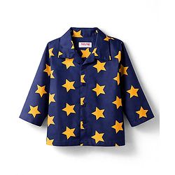 Babyhug Cotton Woven Full Sleeves Co-ord Night Suit With Star Print - Navy Blue