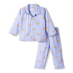 Babyhug Cotton Woven Full Sleeves Co-ords Night Suit With Animal Print - Blue