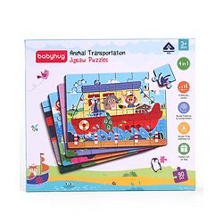 Babyhug 4 in 1 Animal Transportation Jigsaw Puzzle Set - 90 pcs| 4 Difficulty Levels| Beautifully Illustrated| Improves Hand -Eye Coordination & Problem Solving| BIS Certified| Gifting Idea for 3+ yrs