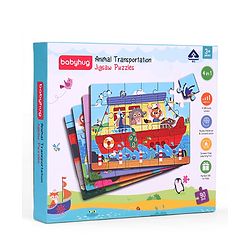 Babyhug 4 in 1 Animal Transportation Jigsaw Puzzle Set - 90 pcs| 4 Difficulty Levels| Beautifully Illustrated| Improves Hand -Eye Coordination & Problem Solving| BIS Certified| Gifting Idea for 3+ yrs