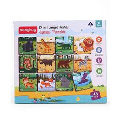 Babyhug 4 in 1 Animal Transportation Jigsaw Puzzle Set - 90 pcs| 4 Difficulty Levels| Beautifully Illustrated| Improves Hand -Eye Coordination & Problem Solving| BIS Certified| Gifting Idea for 3+ yrs