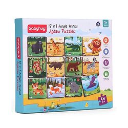 Babyhug 4 in 1 Animal Transportation Jigsaw Puzzle Set - 90 pcs| 4 Difficulty Levels| Beautifully Illustrated| Improves Hand -Eye Coordination & Problem Solving| BIS Certified| Gifting Idea for 3+ yrs