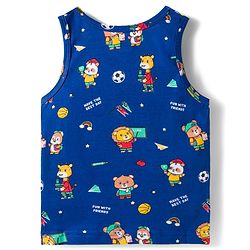 Babyhug 100 % Cotton Knit Sleeveless Sandos with Animal Print Pack of 3 - Red White & Navy Blue