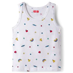 Babyhug 100 % Cotton Knit Sleeveless Sandos with Animal Print Pack of 3 - Red White & Navy Blue