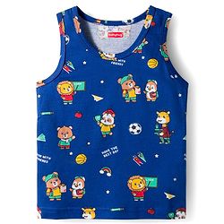 Babyhug 100 % Cotton Knit Sleeveless Sandos with Animal Print Pack of 3 - Red White & Navy Blue