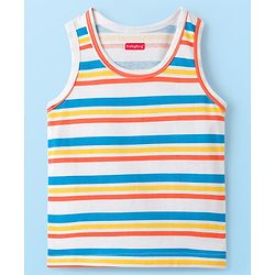 Babyhug 100% Cotton Knit Sleeveless Sando Vests With Stripes & Truck Print Pack of 3 - White & Yellow